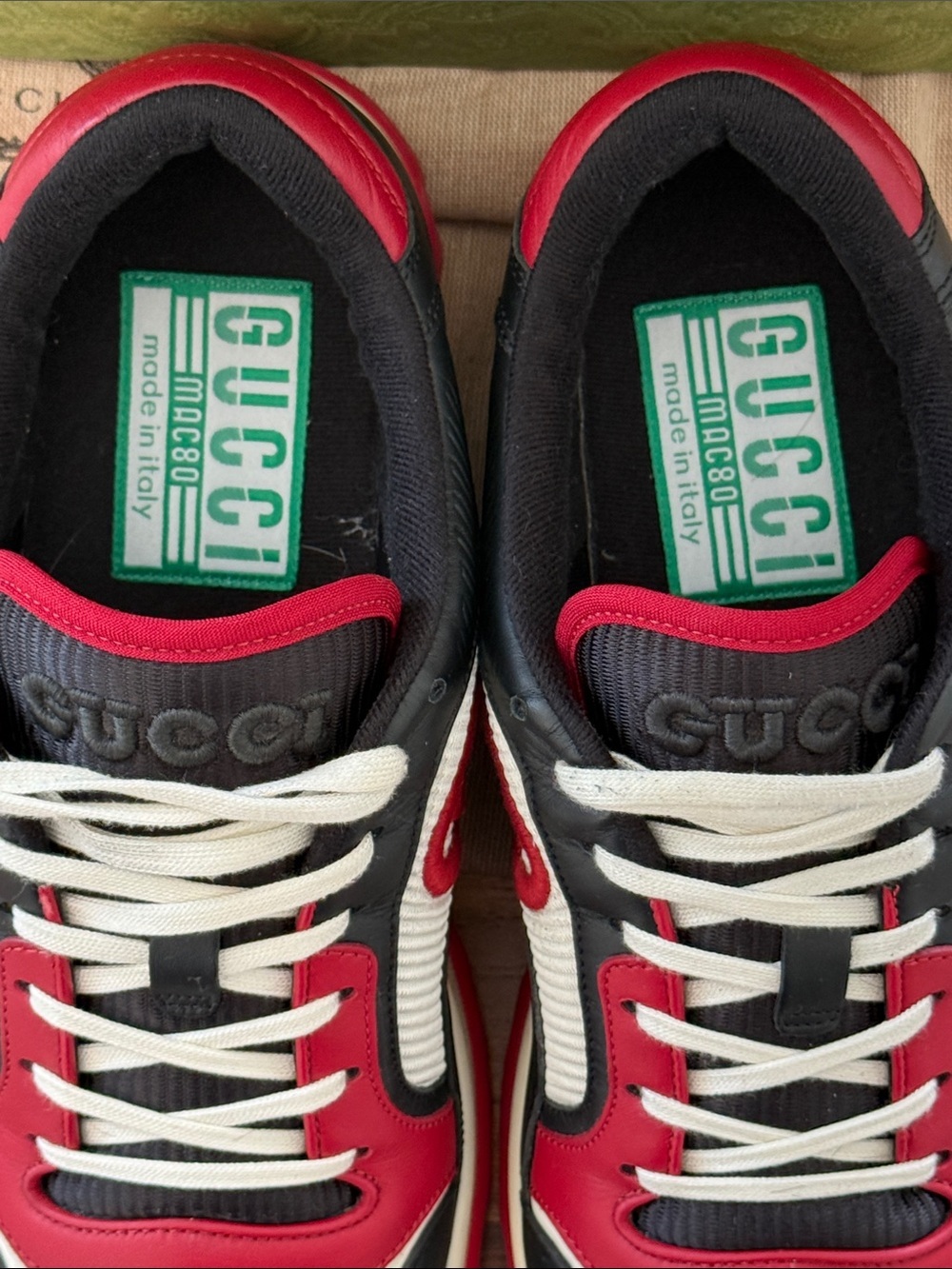 Gucci Men's Red, Black & White Low-Top Sneakers with Signature Logo Fits US 9 - Picture 3 of 10